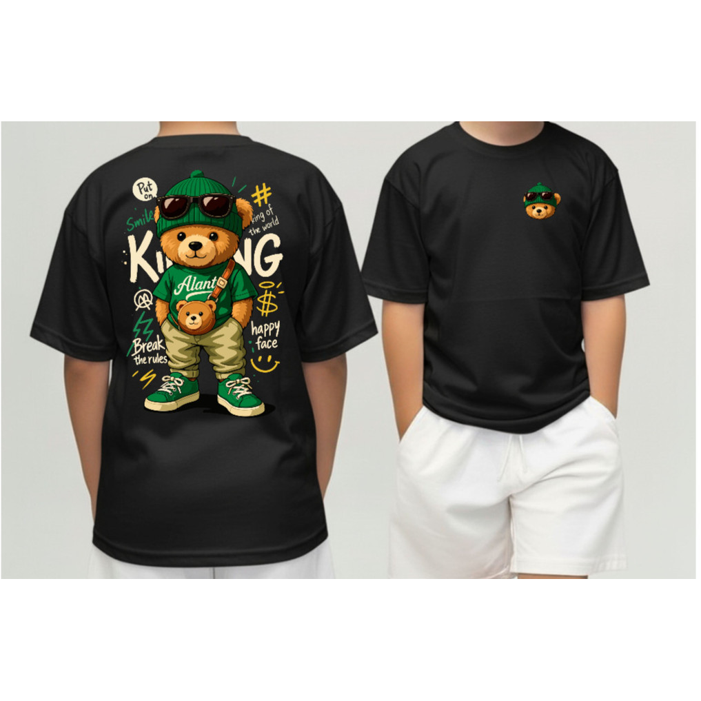 STREETGANG Camiseta Infantil Urso King Streetwear Malha 30.1 100% Algodão Camisa Juvenil Estilosa