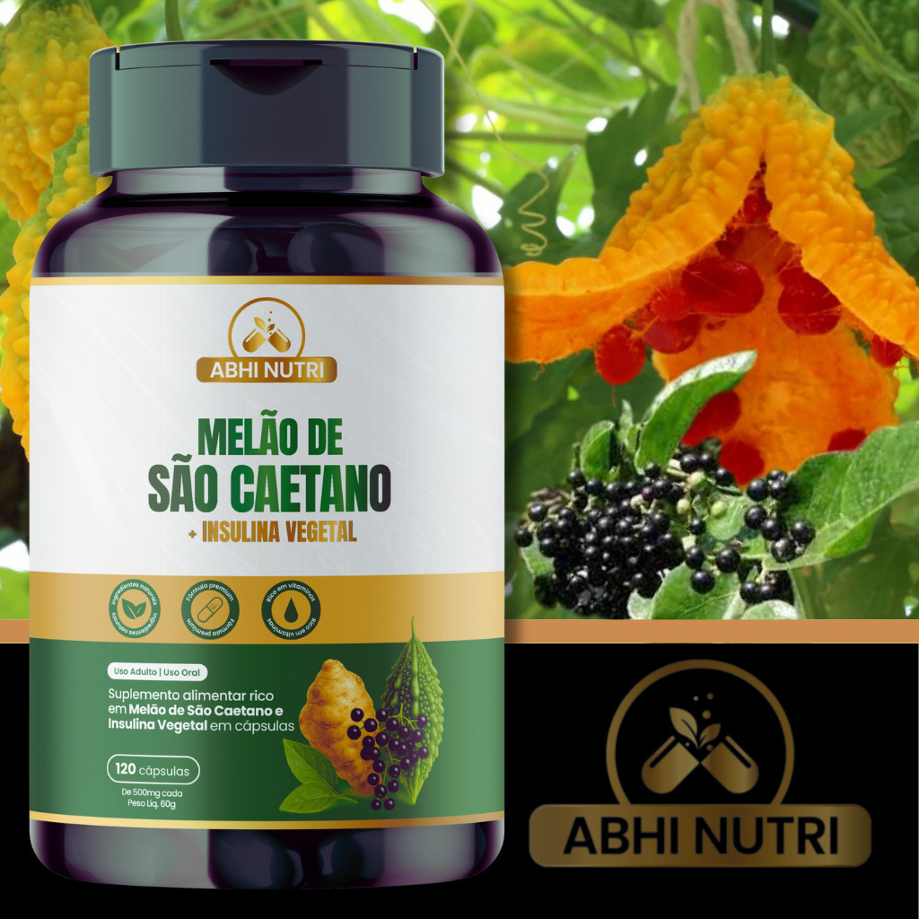 Melão de São Caetano + Insulina Vegetal - 120 Cápsulas de 500 mg - Kits Com1,2e3 Frascos. ABHI Nutri