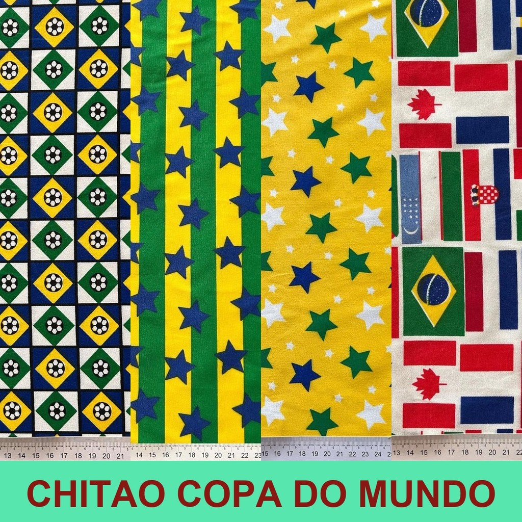 1 Metro Tecido Chitão Estampa Copa do Mundo Futebol Brasil - Temático Seleções (1m x 1.60m)
