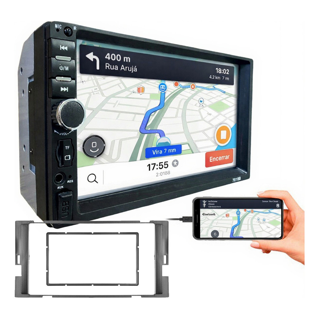 KIT CENTRAL MULTIMIDIA MP5 7 POL COM MOLDURA NISSAN SENTRA MARCH VERSA 2014 A 2019 em Oferta na Shopee