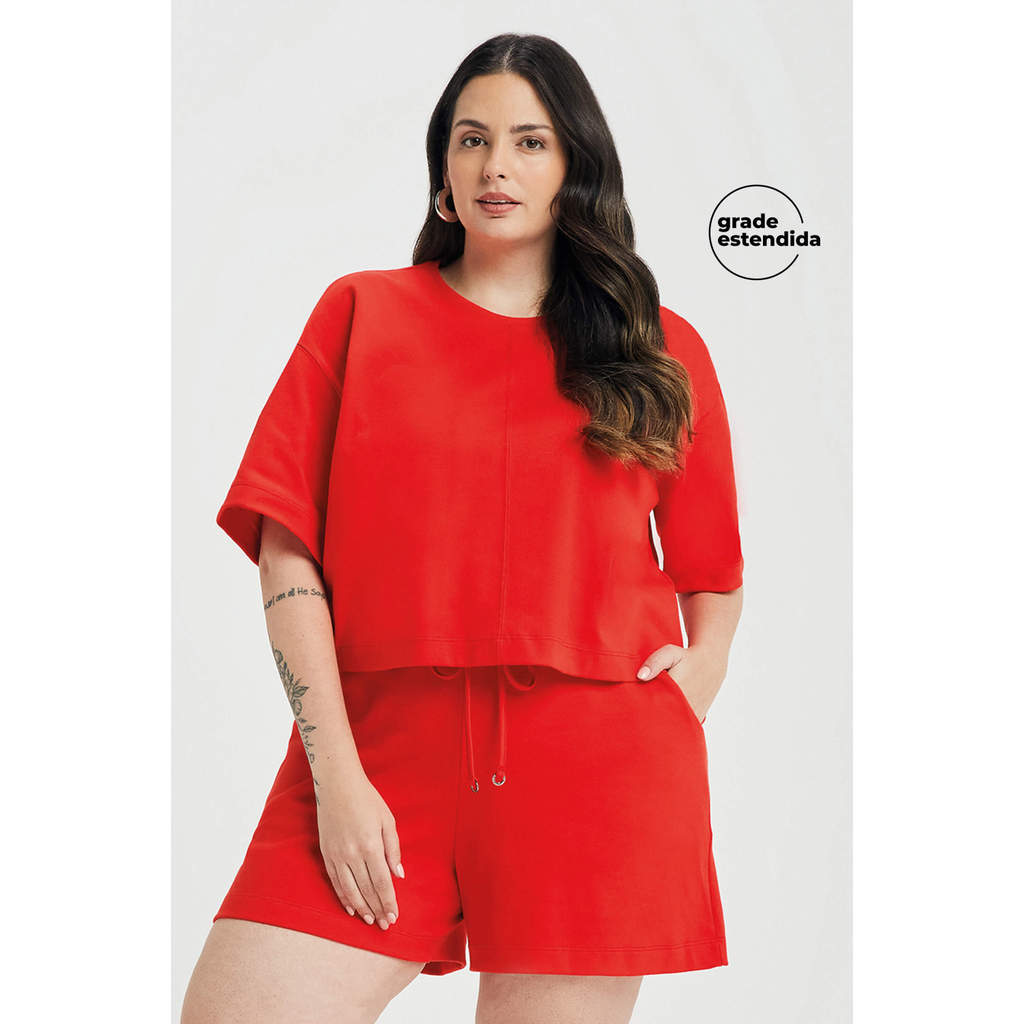 Short Feminino Moletom Com Bolsos Marialícia Vermelho