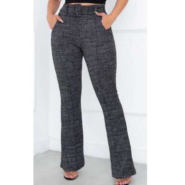Calça Flare social bailarina jacquard linho com cinto fixo com bastante elastano,cintura