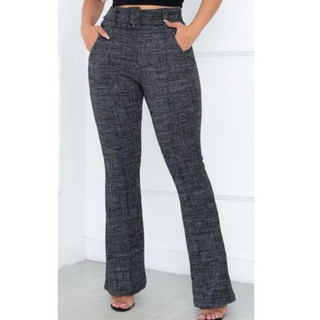 Calça Flare social bailarina jacquard linho com cinto fixo com bastante elastano,cintura
