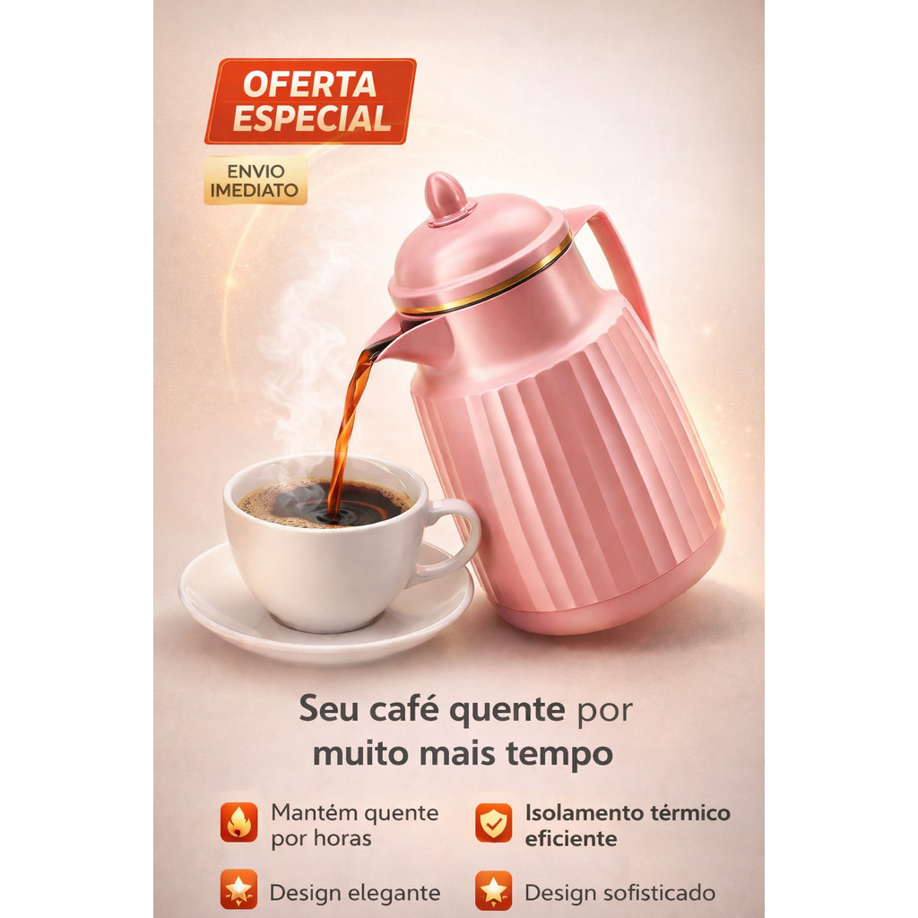 Garrafa Térmica Luxo Preta com Detalhe Dourado Mantém Quente