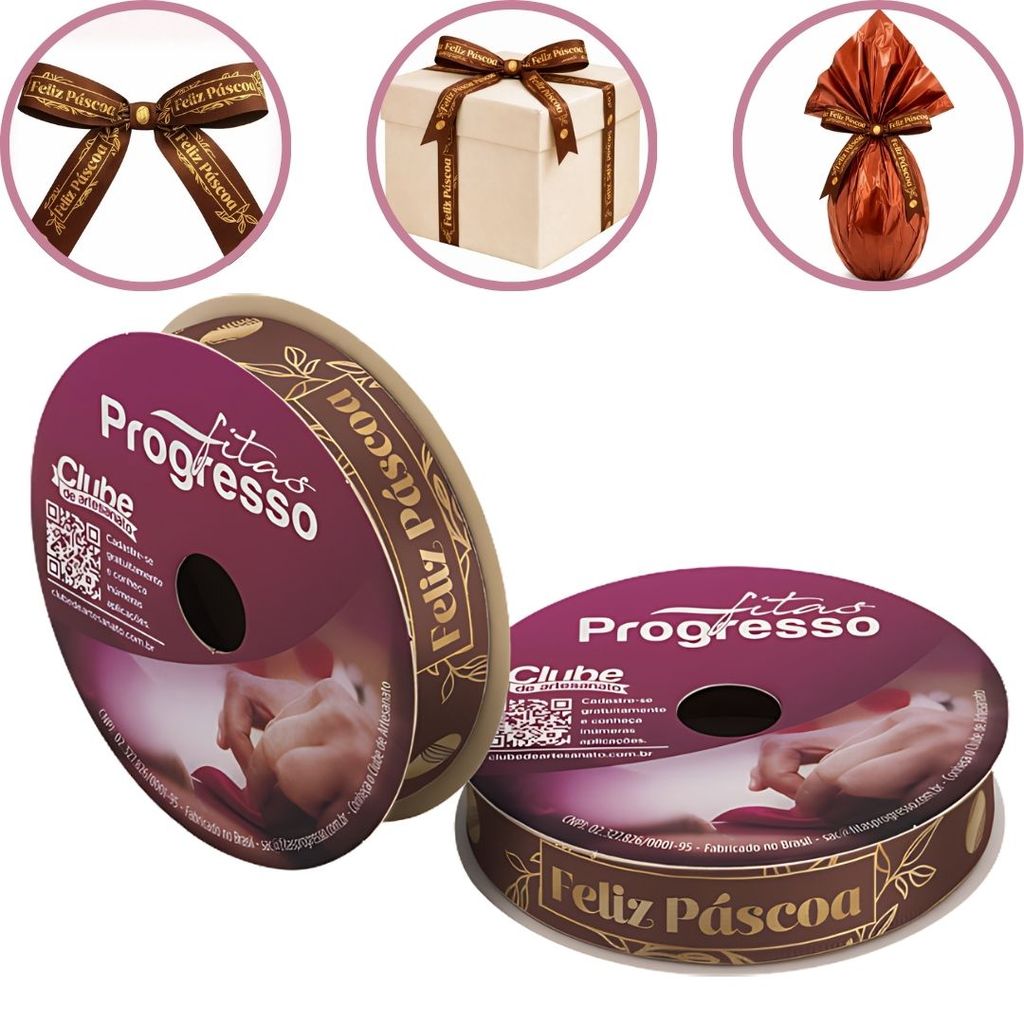 ROLO DE 10 METROS DE FITA CETIM 15 MM PÁSCOA 519 FITAS PROGRESSO