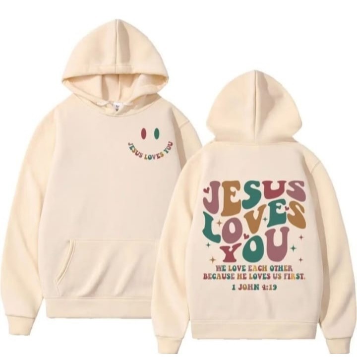 Moletom  "Jesus Loves You" Cristã  Unissex Modelo Canguru 100% Algodão Proporciona Um toque Macío