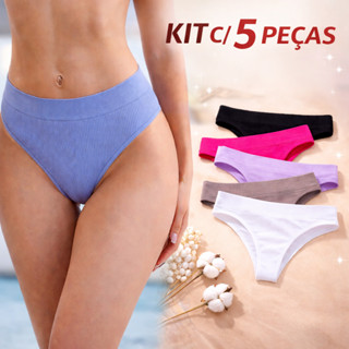 Kit com 5 Calcinhas Sem costura  canelada Tanga corte a Laser Não Marca na Roupa Confortavel em Oferta na Shopee