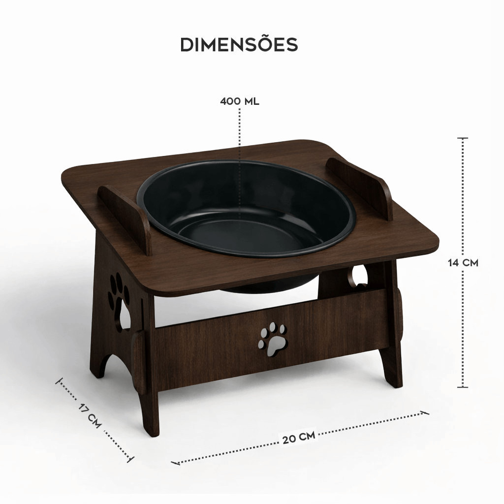 Comedouro Elevado Pet MDF – Bebedouro Gato e Cachorro com Tigela BPA Free 400ml