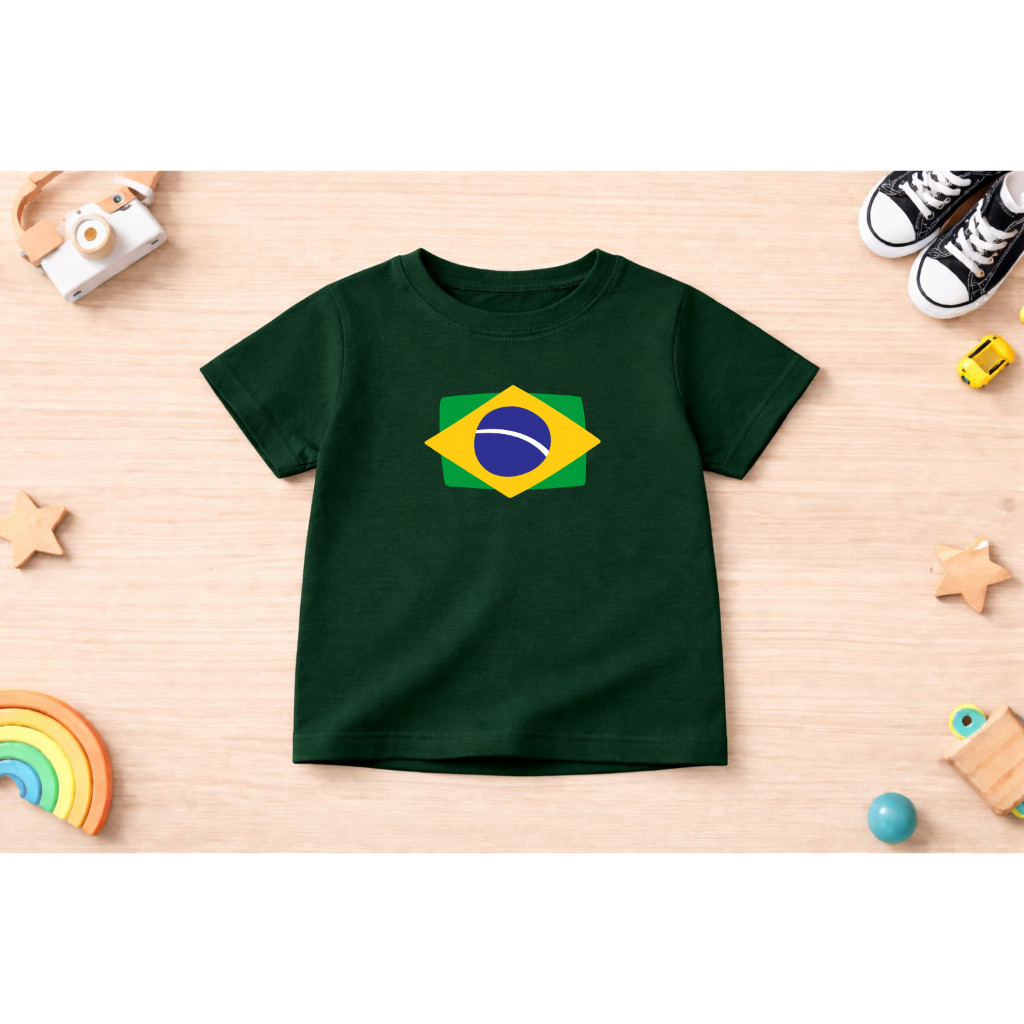 Blusa Infantil Bandeira Do Brasil Copa 100% Algodão