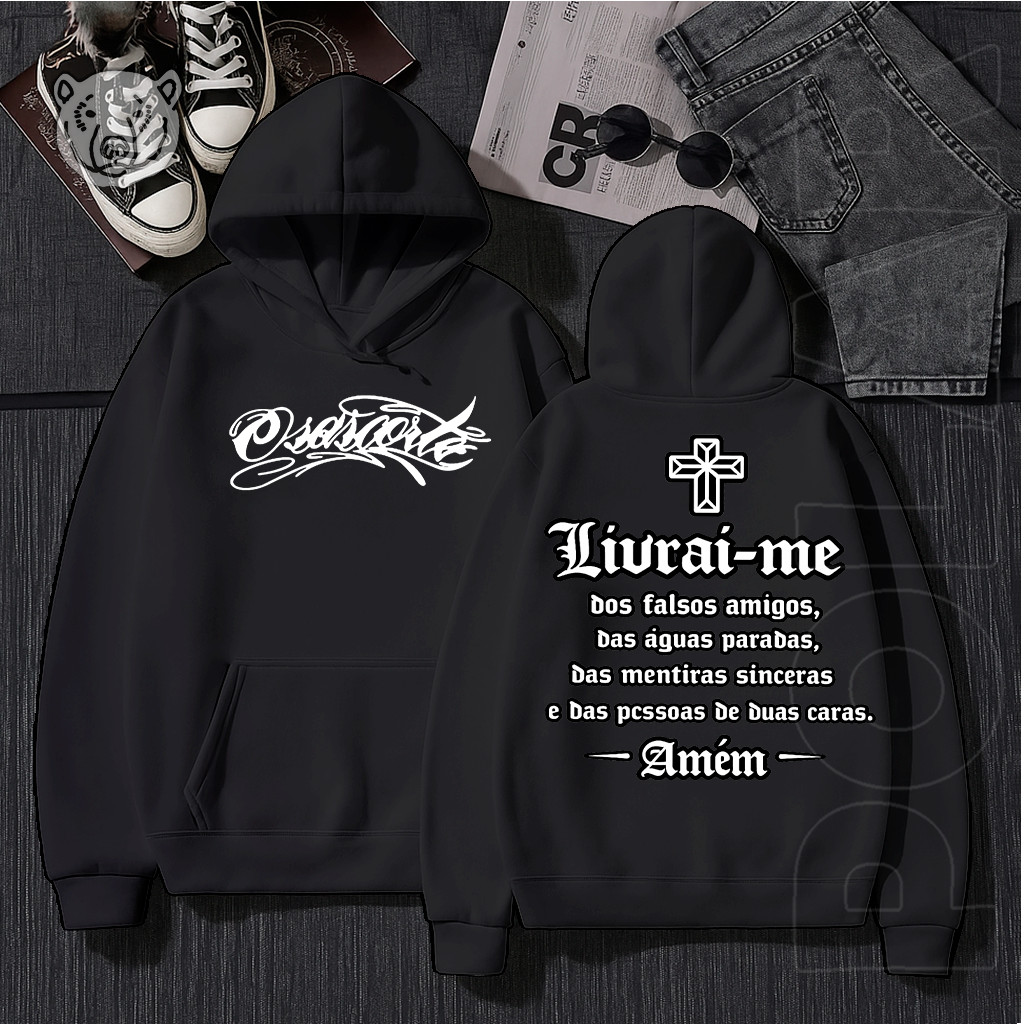 Moletom Blusa de Frio Com Capuz Osascorte Falsos amigos Grau Motos