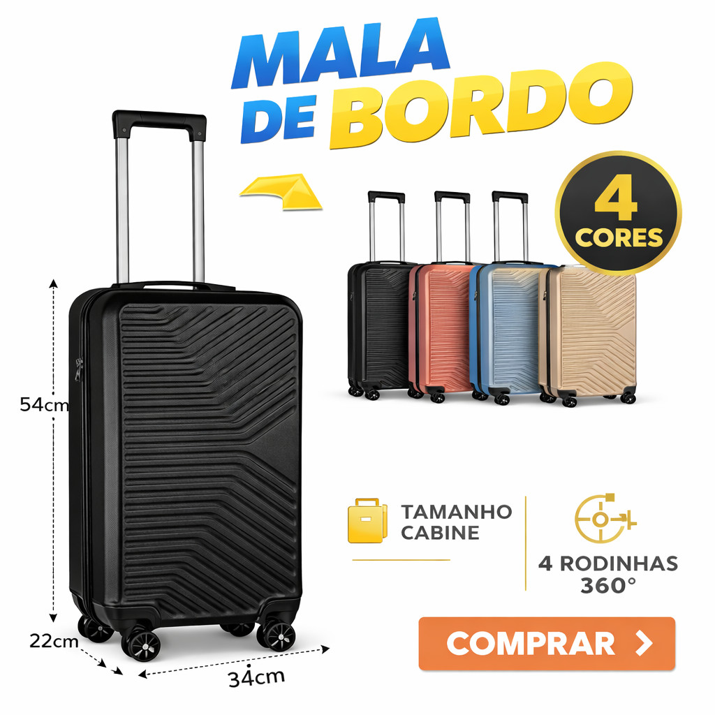 Mala de Viagem Bordo 10kg Fibra ABS Rodinhas 360° e Cadeado ANAC 20” em Oferta na Shopee