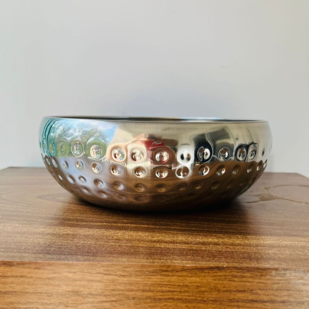 Centro de Mesa em Metal Inox Martelado 18 cm | Fruteira Porta Objetos Floreira Decorativa Moderna
