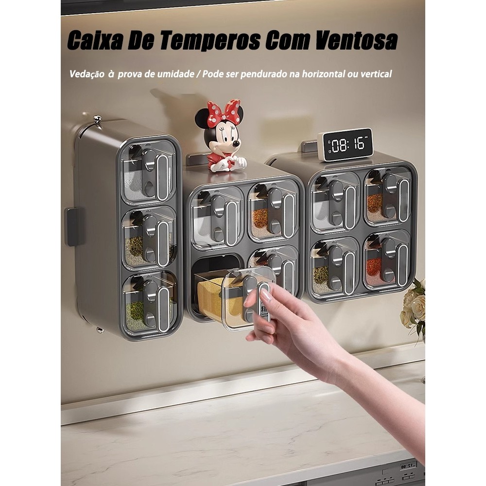 Organizador de Temperos com Ventosa, Novo Design - Conjunto de Frascos para Sal, Açúcar e Temperos em Oferta na Shopee