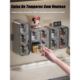 Organizador de Temperos com Ventosa, Novo Design - Conjunto de Frascos para Sal, Açúcar e Temperos em Oferta na Shopee