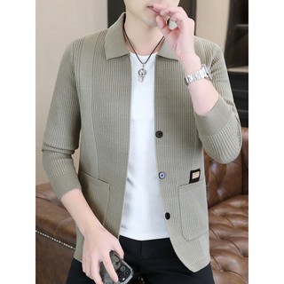 Roupas masculinas 2026 novo estilo na moda High-End jaqueta de malha Casual lapela juventude Cardigan jaqueta primavera 