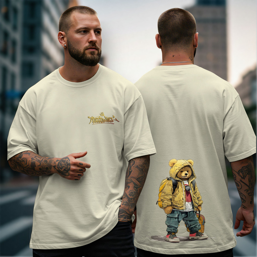 Camiseta Oversized Masculina Urso 52 Algodão Estampa Academia Treino Casual Streetwear Confortável Estilo