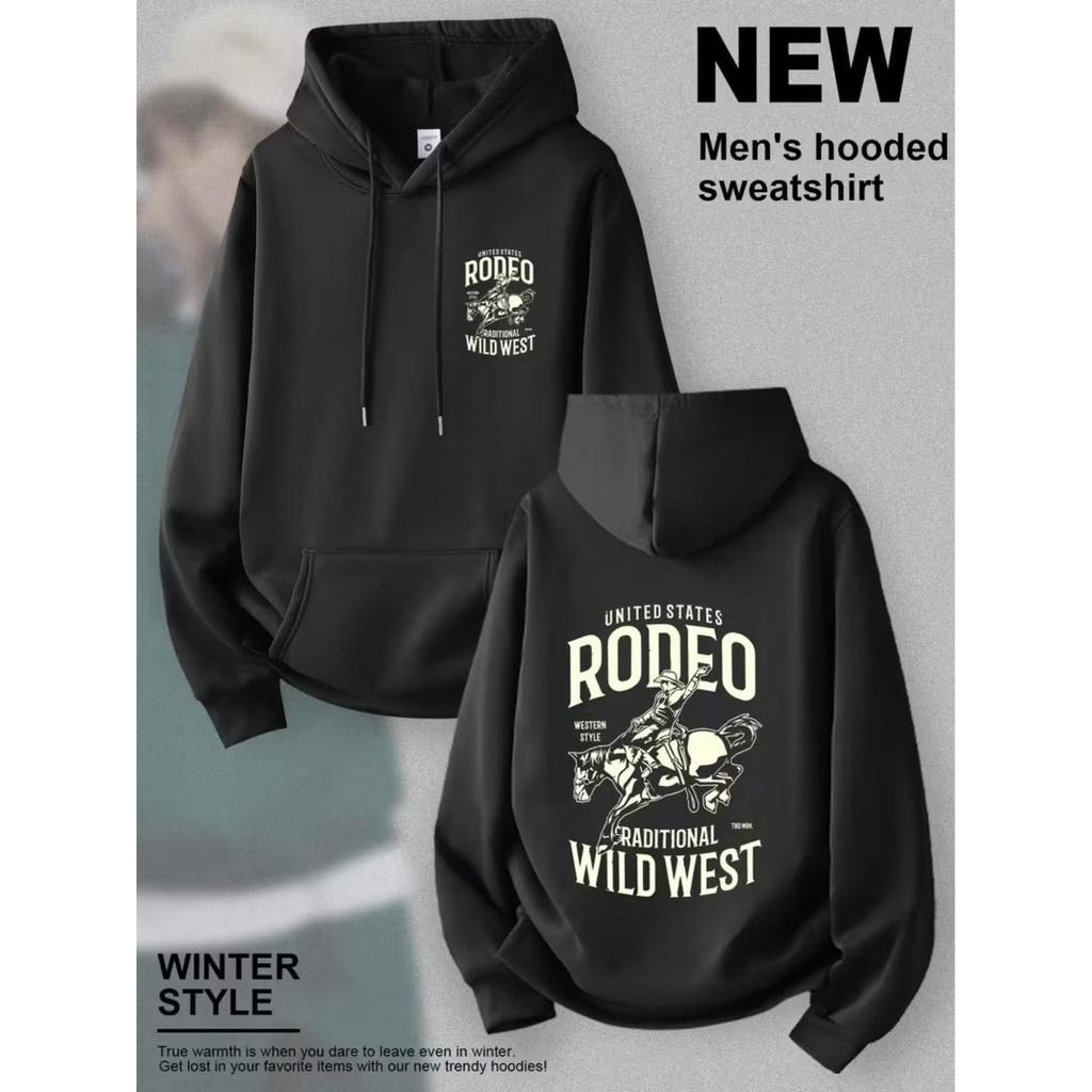 Blusa Casaco Moletom Frio Canguru Bolso Capuz Streetwear Casual Masculino Unissex Estampa Rodeo Tradicional Coutry Moda