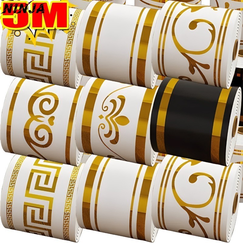 Adesivo De Rodapé Com Padrão Dourado 5M-Decoração De Casa-Linha De Cintura De Borda De Piso-Faixa De Acabamento De Pared