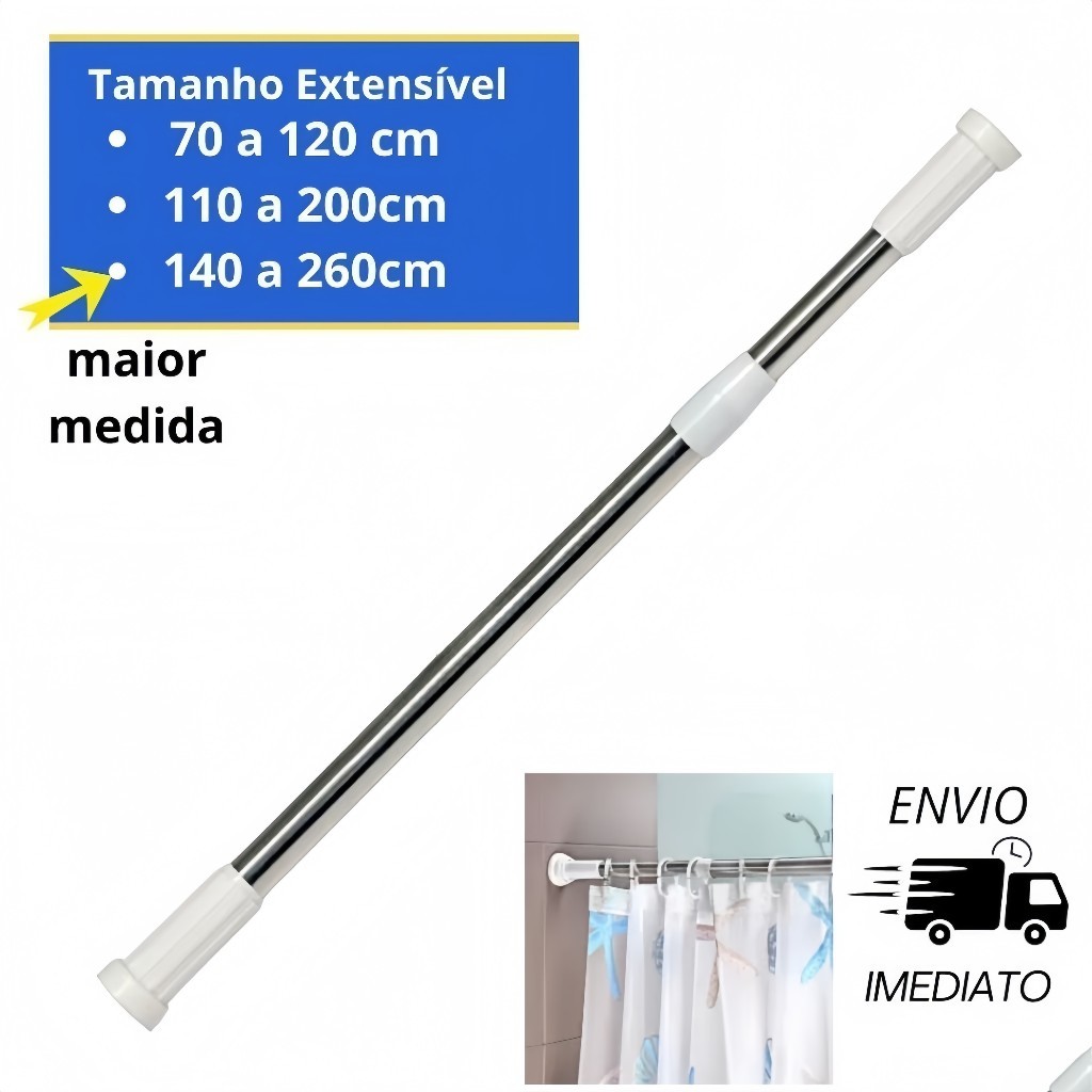 Varão Ajustável Multiuso para Cortina Box Varão Bastão Para Banheiro Extensível Universal Ajustável em Oferta na Shopee