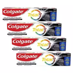 Kit 4 Cremes Dentais Colgate Total Carvão Ativado 180g