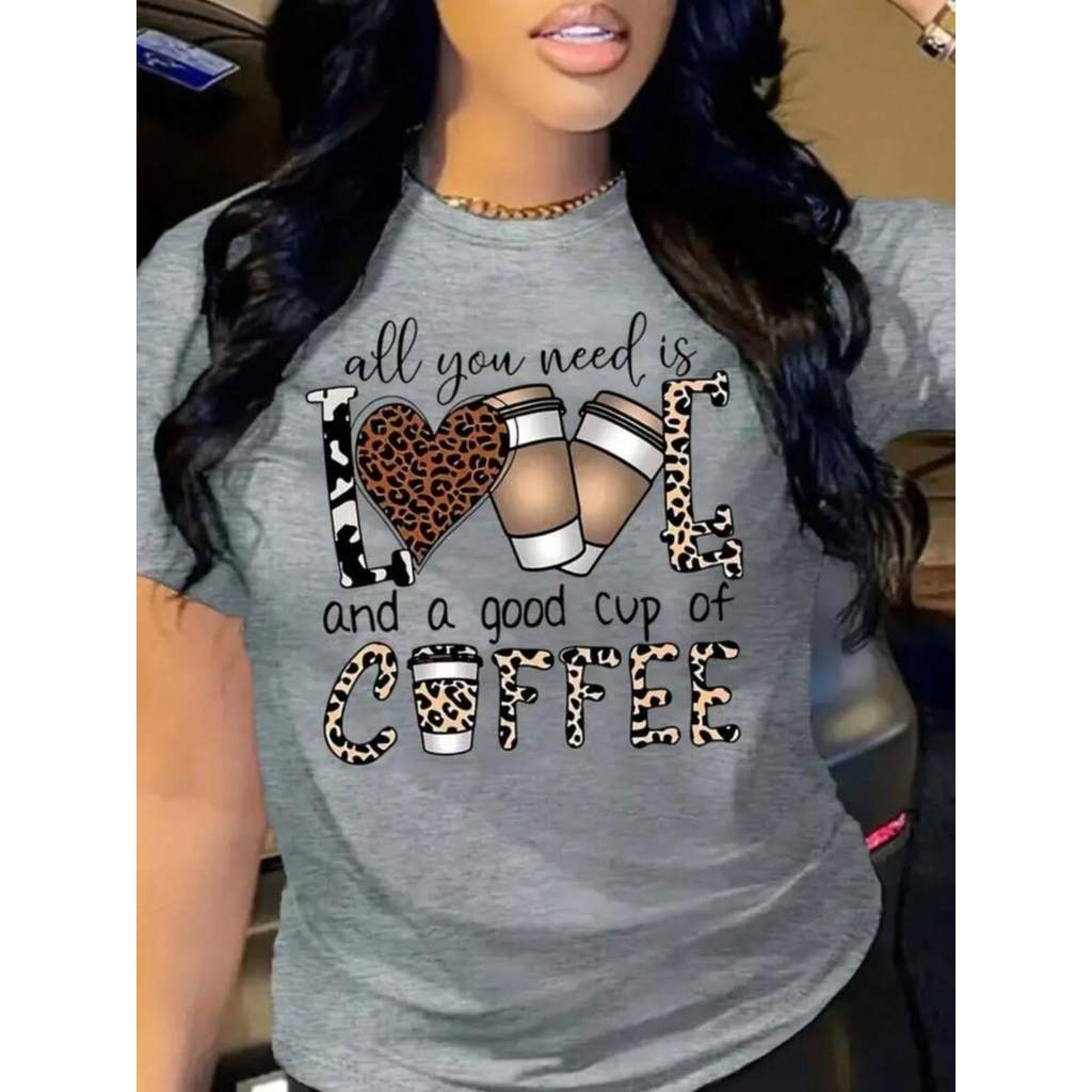 Camisa Feminina, 110%algodão, Estampa Coffee, Casual, Unissex, Modelo Verão, Confortável!!