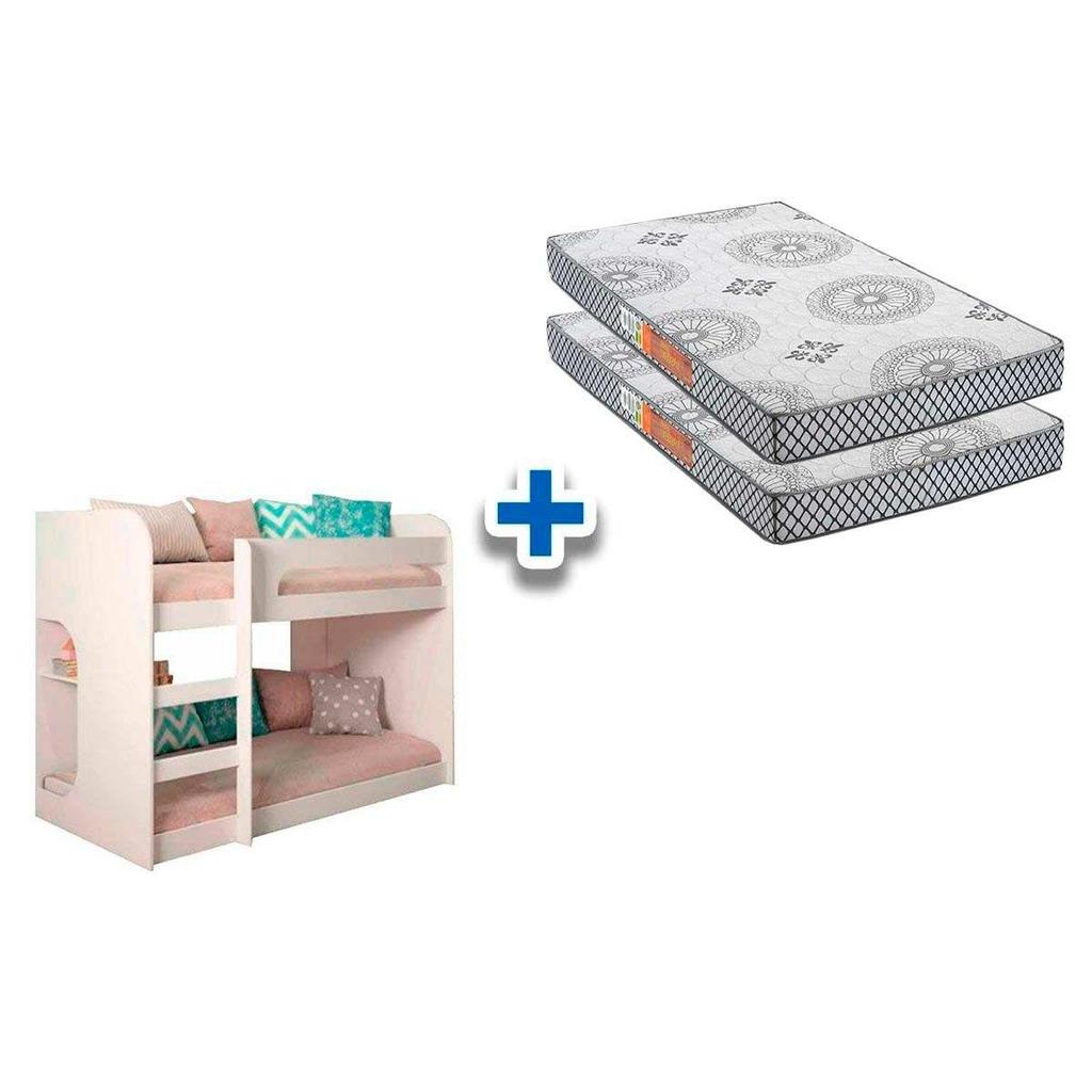 Colchão Pérola Black (2un) + Beliche Ema Branco em Oferta na Shopee
