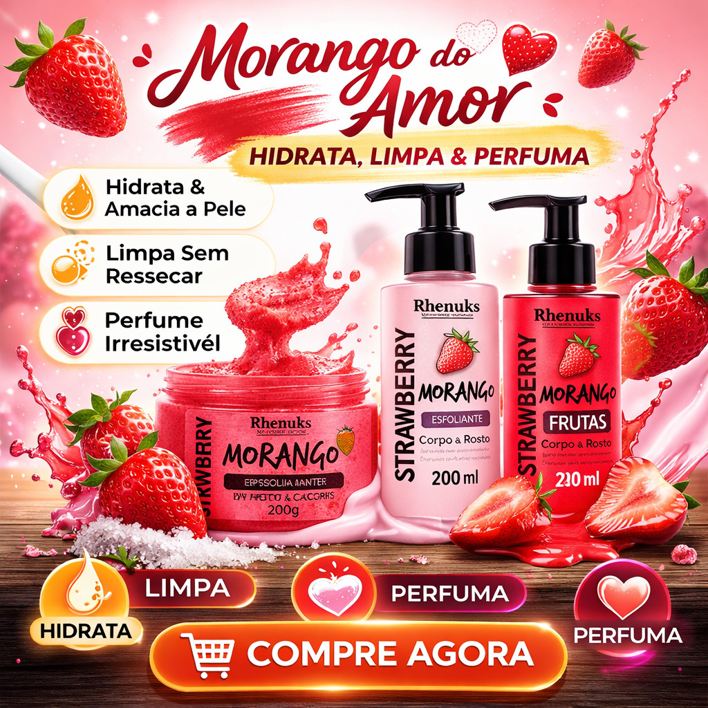 Kit 3 Morango Sabonete Esfoliante e Hidratante para Limpeza, Renovação e Perfume  Pele Corpo Facial