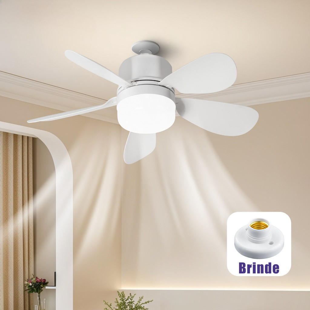 KIT 02 Ventilador de Teto com Luz Silencioso Controle Remoto Instalação Fácil Bivolt para Pequenos Espaços