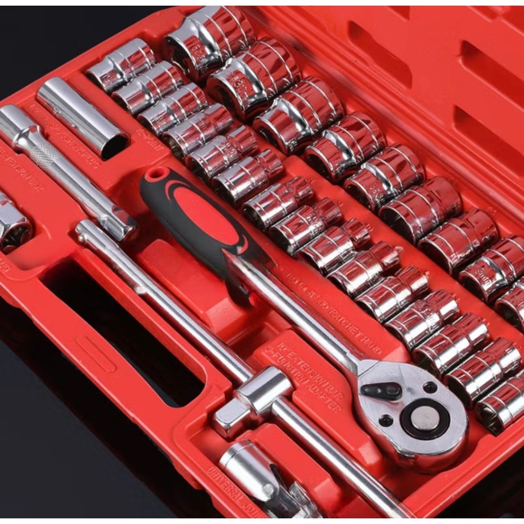 Kit De Ferramentas 46 Peças Jogo De Soquetes Chave Catraca Reversível Com Maleta Jogo De Ferramentas Completo