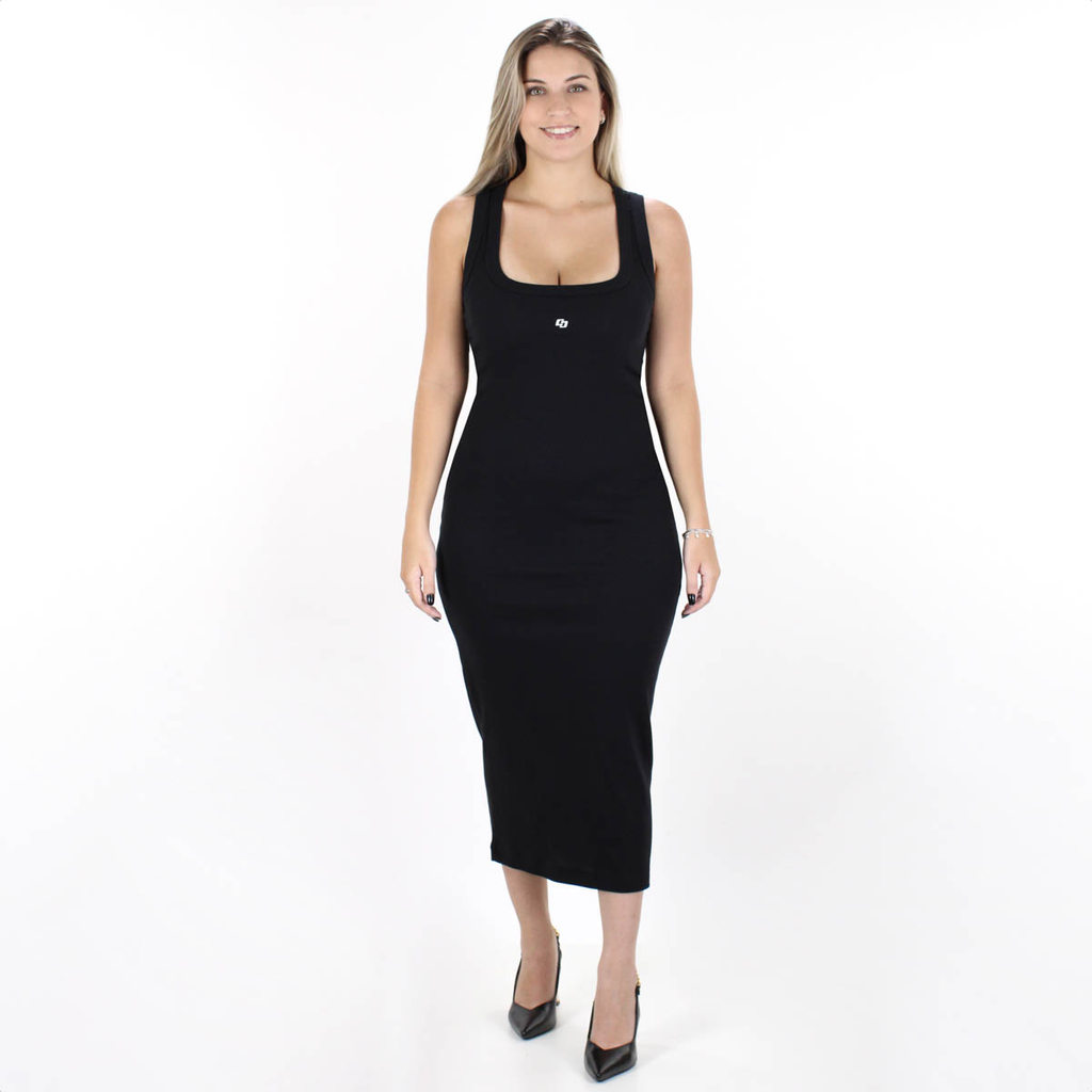 Vestido Colcci Midi Slim Canelado Preto - Feminino em Oferta na Shopee