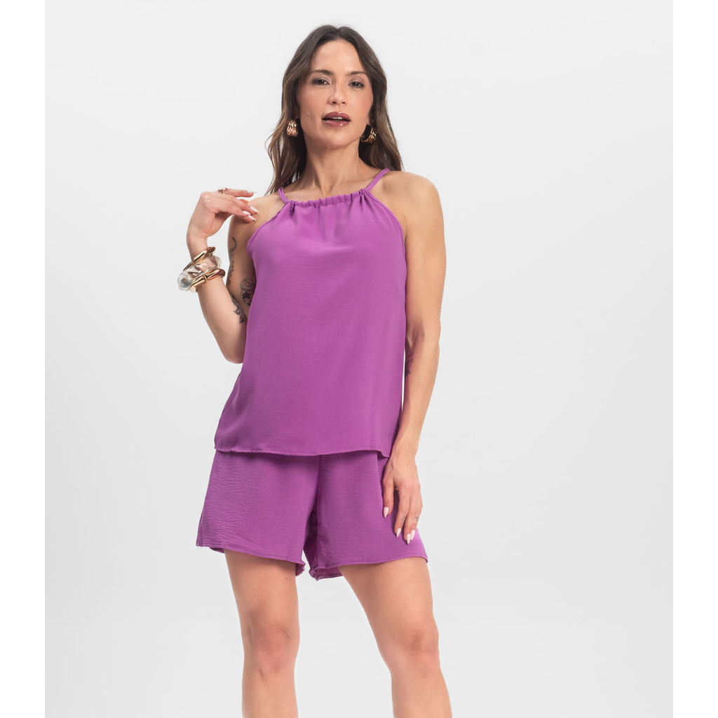 Conjunto Blusa com Shorts Infinita Cor Roxo em Oferta na Shopee