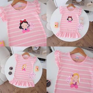 Owlet-Vestido Listrado Princesa Estampado Feminino-Roupas Femininas-Daster Infantil 1-7 Anos