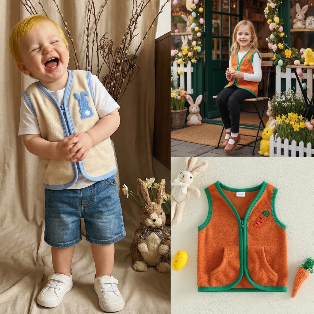 Colete De Cenoura Para Bebê Menino/Menina De 6 Meses A 4 Anos | Jaqueta De Lã Sem Mangas Com Zíper Roupa De Páscoa