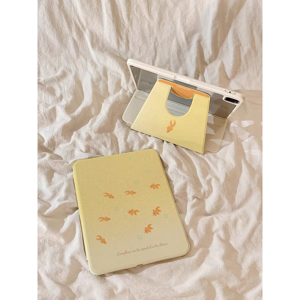 Case Capa Com peixinho dourado Girar Função Flip para iPad 7 8 9 10.2Pol Air 4 5 6 10.9Pol iPad Pro Com Slot para Caneta