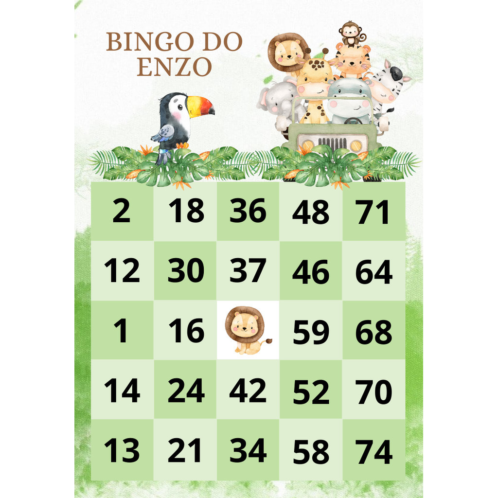 Bingo Chá de Bebê Personalizado com Nome + Lapela | 1 a 75 | Impresso | 24/48/72/96/144/200 cartelas