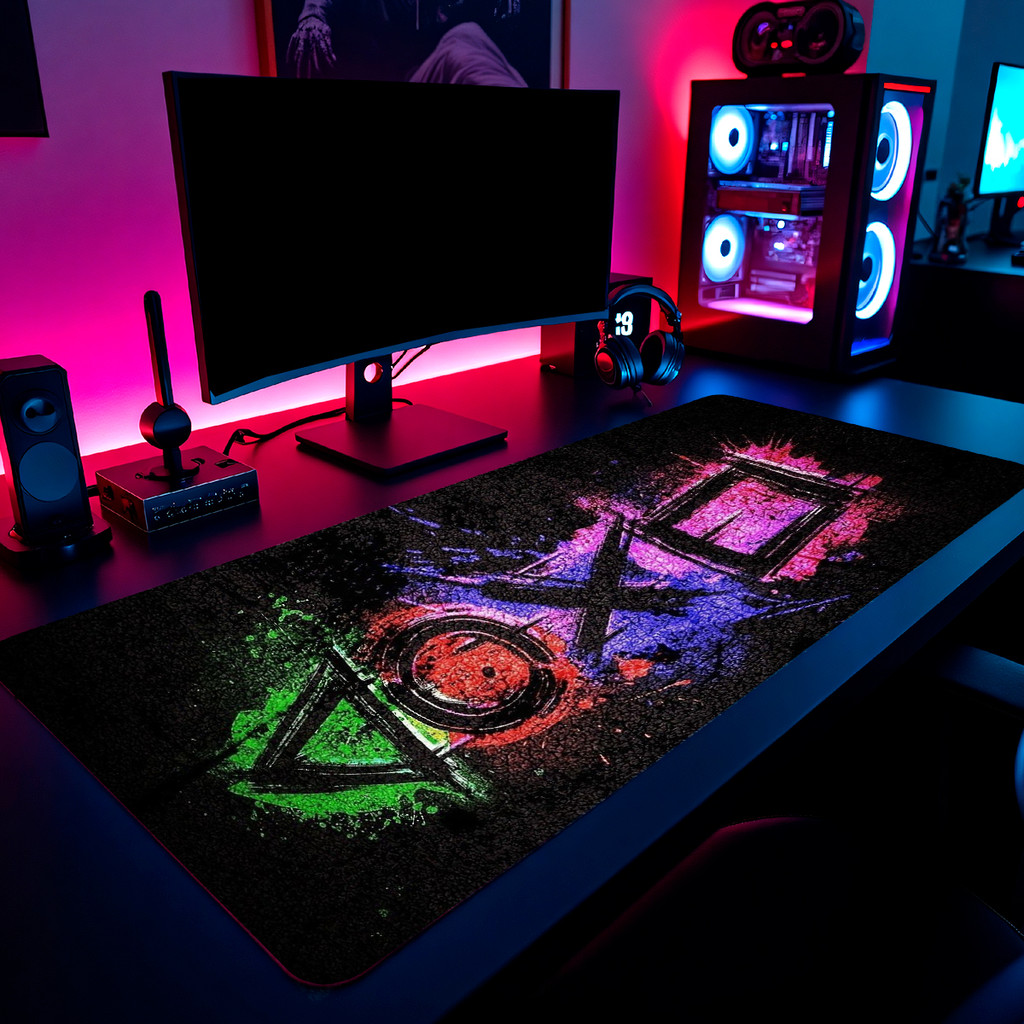 Mouse Pad PlayStation Gamer 65x30cm / 80x40cm / 90x50cm / 120x60cm Borda Costurada