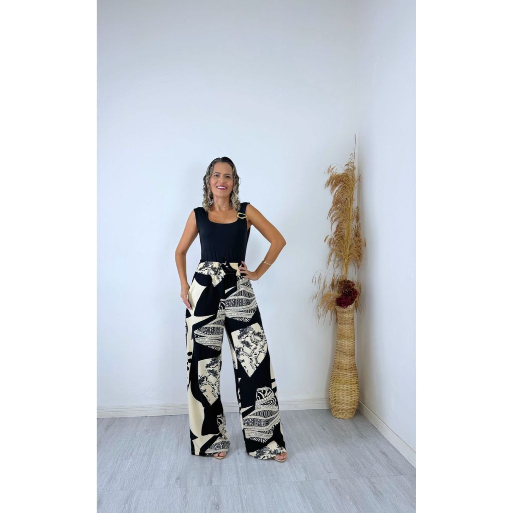 Calça  Ana Lia Pantalona Feminina Tecido Duna com elastico na cintura calça flare folgadinha