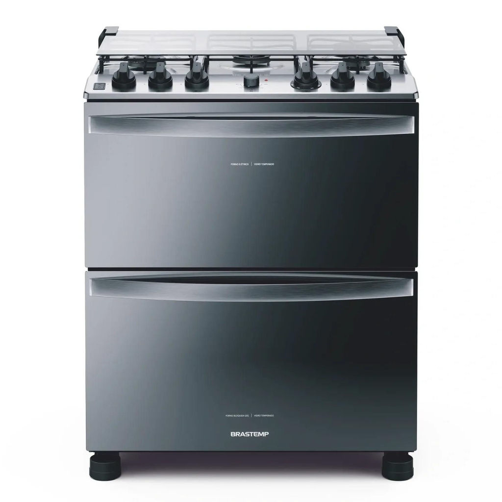 Fogão Brastemp 5 Bocas Duplo Forno Cor Inox Com Botões Removíveis e Exclusivo Aro Protetor - BFD5NCR em Oferta na Shopee