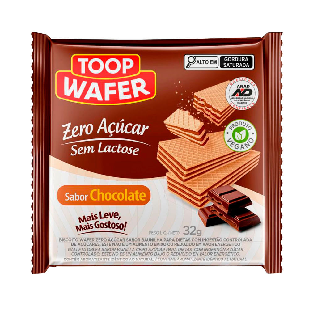 Biscoito Toop Wafer Zero Açúcar Sabor Chocolate 32g em Oferta na Shopee