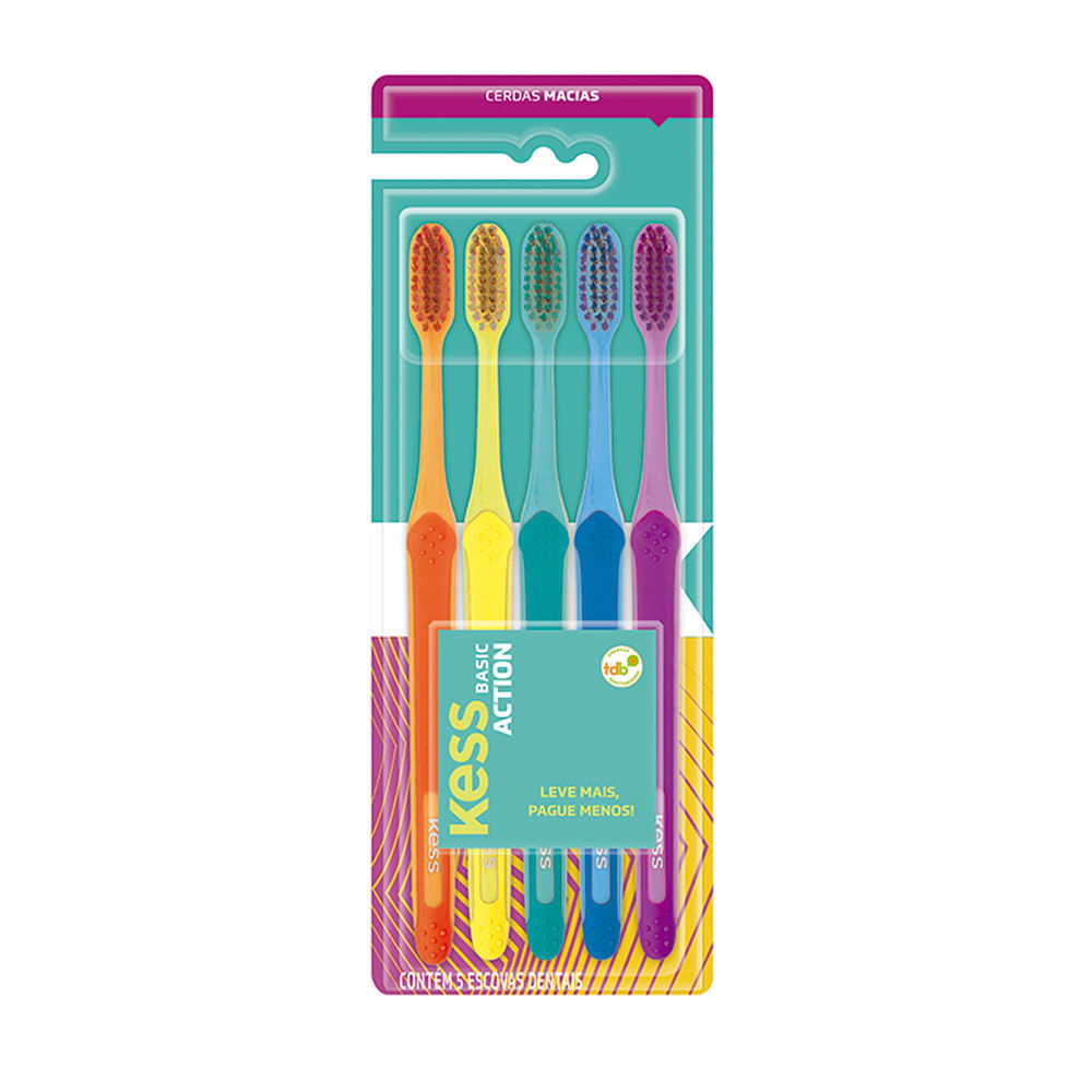 Escova Dental Kess Basic Action Macia com 5 Unidades Leve Mais Pague Menos em Oferta na Shopee