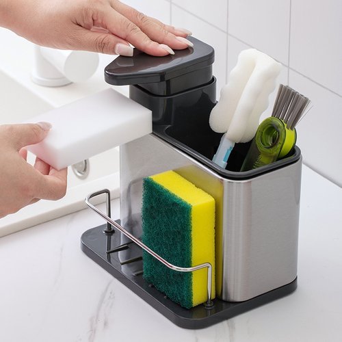 Organizador Pia Cozinha Porta Detergente Aço Inox Suporte Utensílios Prático Compacto Dispenser