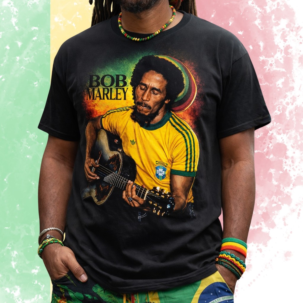 Camiseta BobMarle Preta Rei Do Reggae Roots Fan Jamaicano Estampa Grande Lançamento