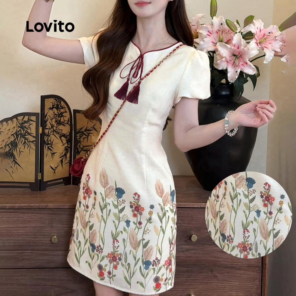 Lovito Casual Vestido Com Estampa Floral Em Blocos De Cores Primavera/verão Para