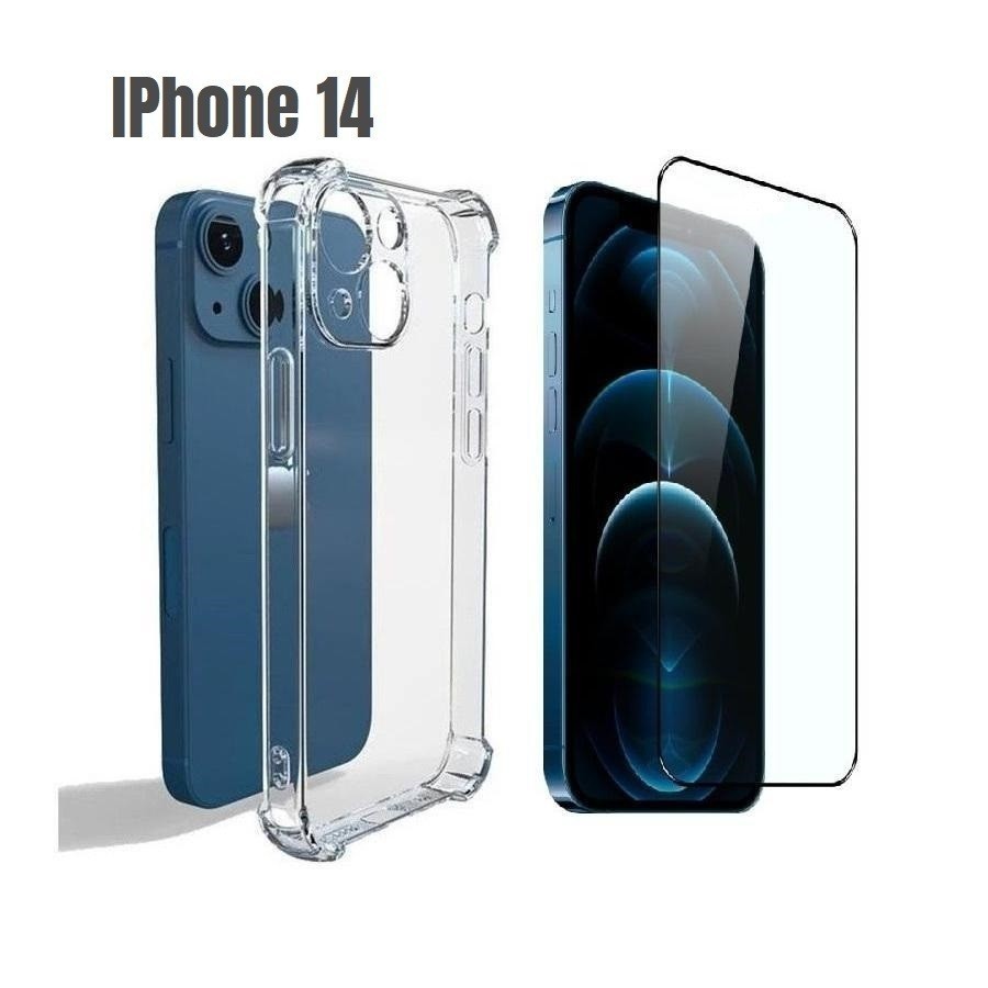 Película e Capa Para IPhone 14.  Capinha Transparente e Pelicula De Vidro 3D Apple IPhone14 em Oferta na Shopee