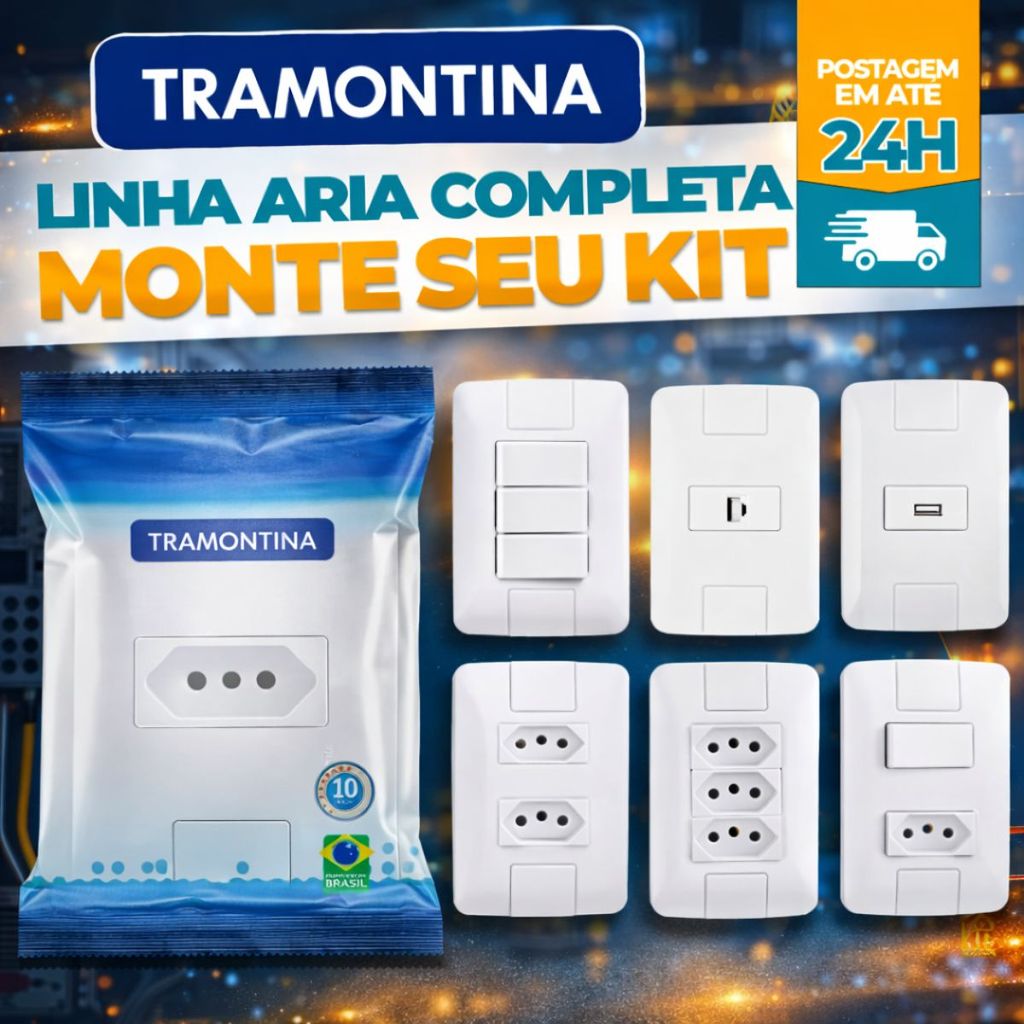 Tomadas e Interruptores Tramontina Aria Linha Completa Modular Placas e Módulos Branco Original