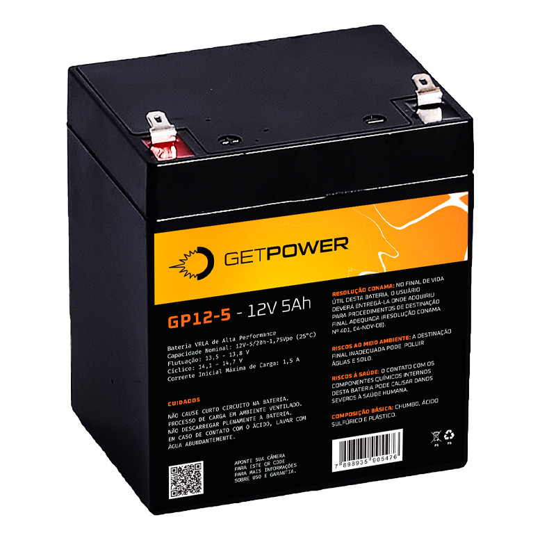 Bateria GetPower Estacionária VRLA/AGM 12v 5Ah GP12-5