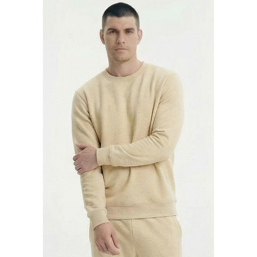 Moletom Masculino Leve Gola Careca Polo Wear Bege Médio