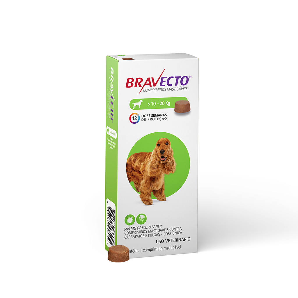 Bravecto Cães De 10 A 20kg 500mg Antipulgas e Carrapatos - Original MSD