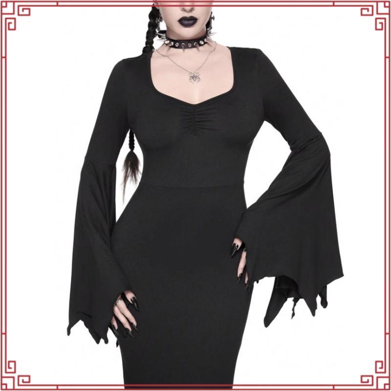 Fantasia Vestido Preto Adulto Feminino Morticia Addans Haloween Carnaval Festa a Luxo