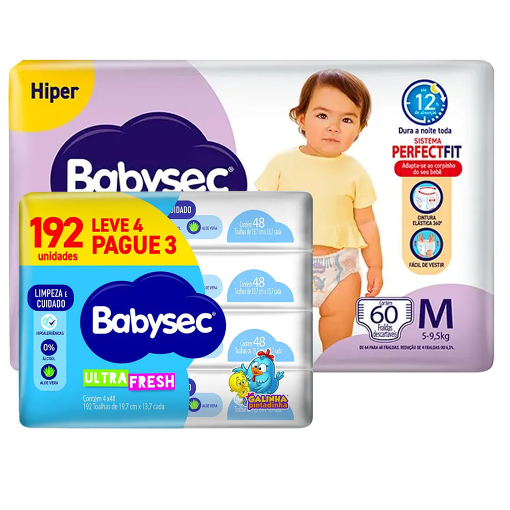 Kit Fralda Descartável Babysec Galinha Pintadinha Shortinho M + Toalha Umedecida